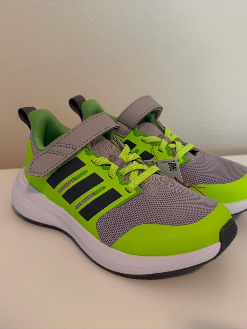 NWT Adidas Cloudfoam Kids Sneakers Size 12K Gray Neon Green Hook & Loop Shoes